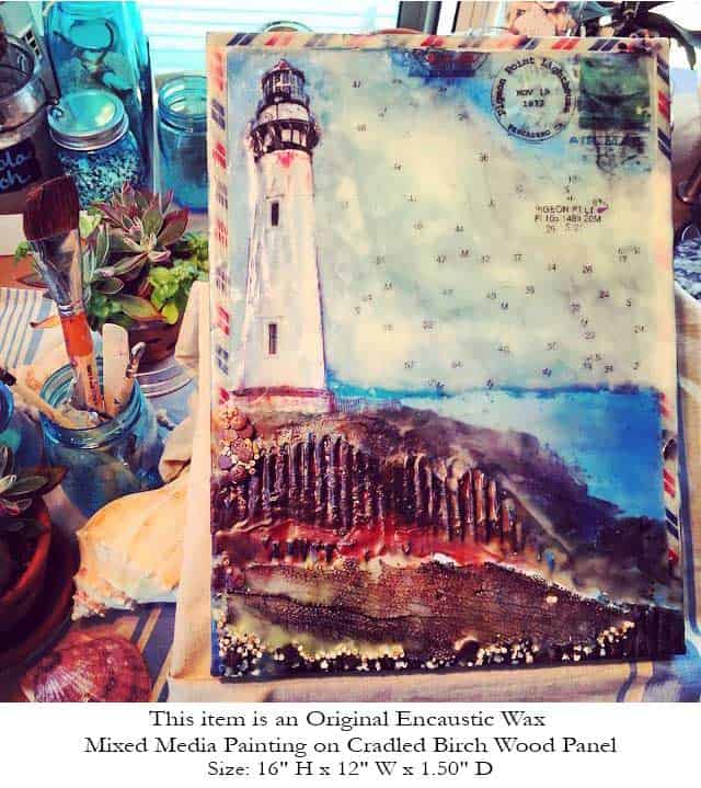 Journey To The Lighthouse Collector Series "Pigeon Point Light" - 16"x12" Original Encaustic Mixed Media