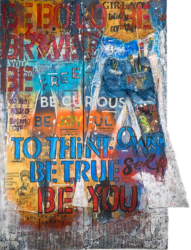 "Rebel Girl Jeans Diptych" - Two 60"x20" (60"x40" Total Size) Original Mixed Media