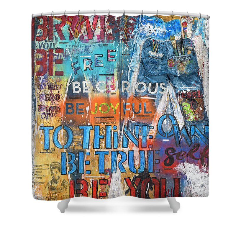 Rebel Girl Jeans Diptych Mixed Media Artwork - Shower Curtain