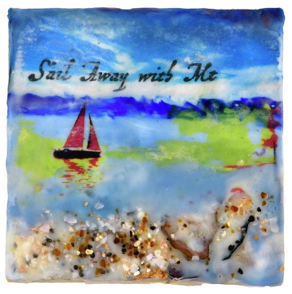 Sea Echoes Collector Series: v1.4 "Sail Away With Me" - Encaustic Mixed Media Artwork by Jocelyn Cruz