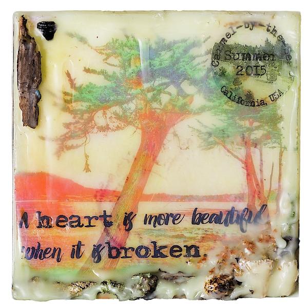 Sea Echoes Collector Series: v1.9 "A Heart Is More Beautiful When It Is Broken" - Encaustic Mixed Media Artwork by Jocelyn Cruz