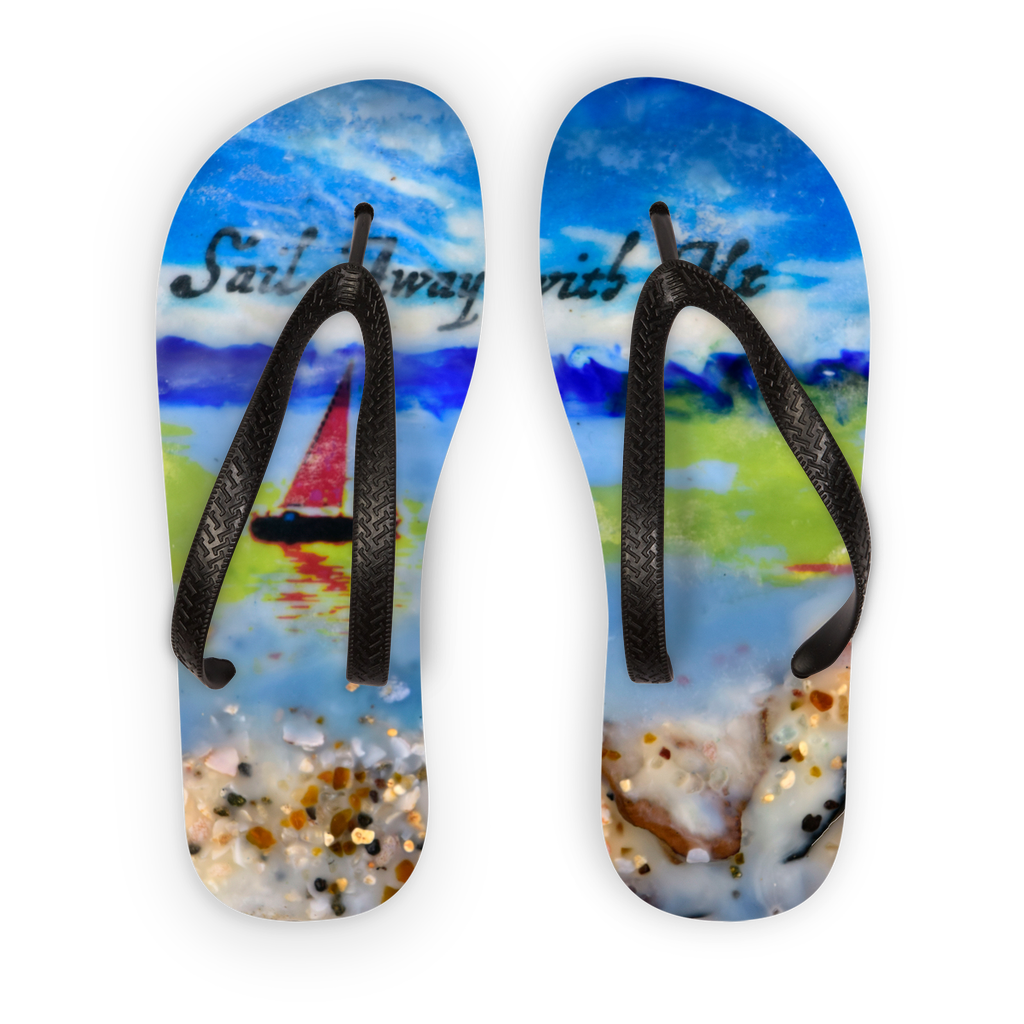 Sea Echoes Series V4  Sail Away With Me Encaustic Mixed Media ﻿Adult Flip Flops