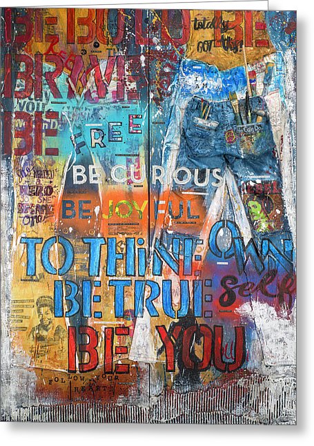 Rebel Girl Jeans Diptych Mixed Media Artwork - Greeting Card