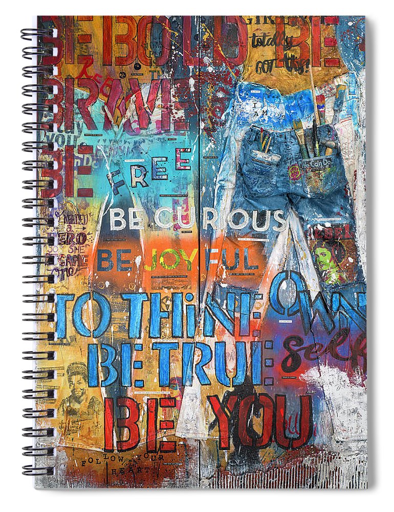Rebel Girl Jeans Diptych Mixed Media Artwork - Spiral Notebook
