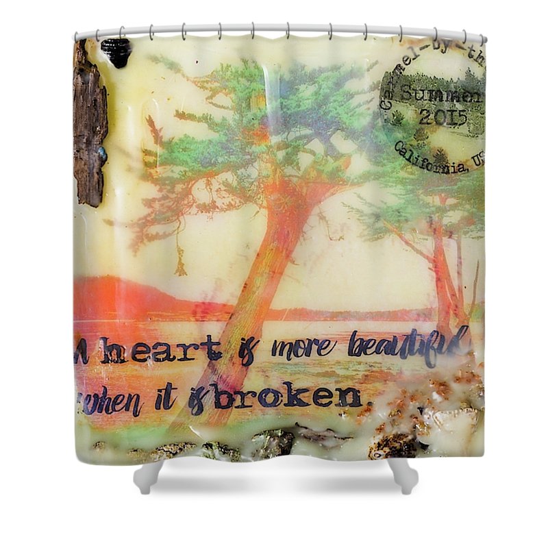 Sea Echoes Series V9 Heart Is More Beautiful When It Is Broken Encaustic Mixed Media - Shower Curtain